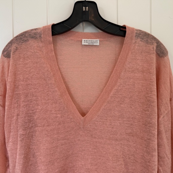 BRUNELLO CUCINELLI V-NECK LINEN SWEATER, XS, PINK - Picture 2 of 6